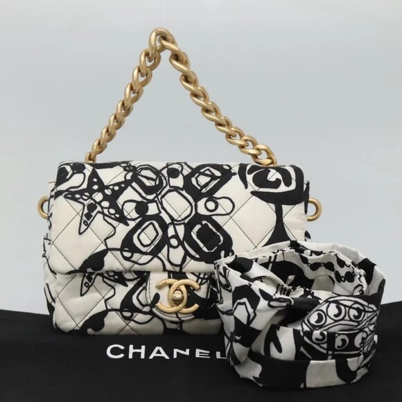 CHANEL Mini Matelasse 20 Chain Single Flap Bag Nylon 2way White CC Auth - Picture 2 of 16